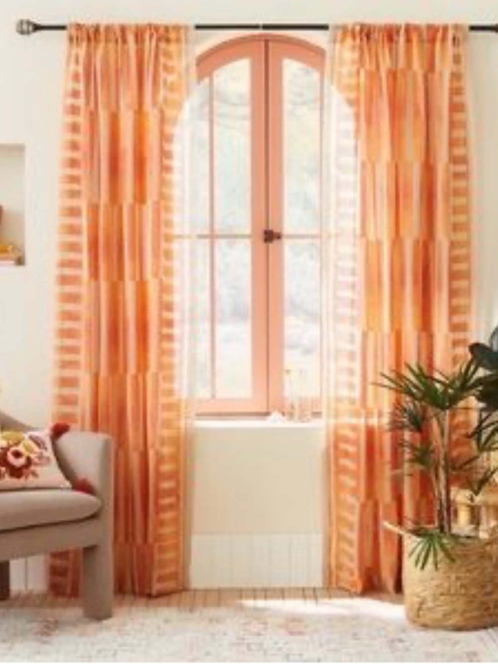 Opalhouse Orange & Cream Sheer Printed Curtain Panel 84” - 2 panels.